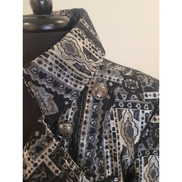 Christopher & Banks Duster Jacket Women’s L Black Silver Tapestry EUC - Picture 4 of 14